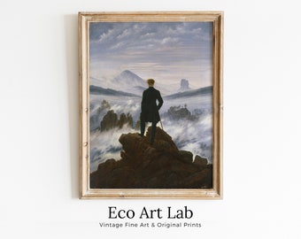 Wanderer Above the Sea of Fog by Caspar Friedrich. Printable Famous Vintage Landscape Painting. Instant Digital Download. Wall Art Print