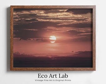 Red Sunset Wall Art Print. Instant Download Boho Abstract Sunset Poster. Digital Sunset Painting Abstract Wall Art. Coastal Landscape Art