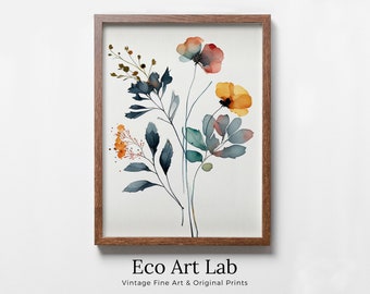 Watercolor Botanical Print. Printable Flower Watercolor. Floral Printable Wall Art. Boho Floral Art. Wild Flowers Art. Floral Minimalist Art