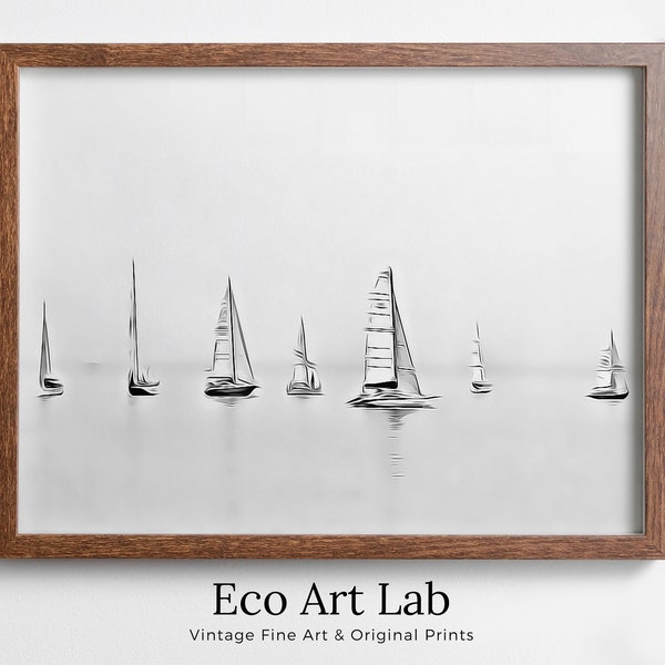 Black and White Sailboat Art Etsy