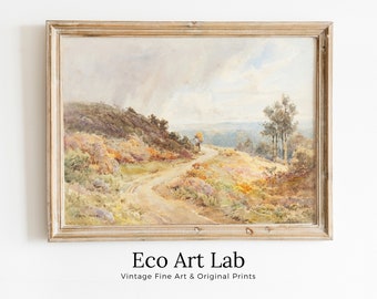 Autumn Meadow Painting Vintage Landscape Print. Country Field Soft Colors Watercolor Painting Autumn Landscape. Farmhouse Country Art Print