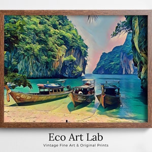 Paradise Island in Thailand Landscape Painting, Printable Wall Art, for Home or Office Decor, Nature Print Digital Art Instant Download