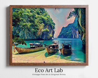Paradise Island in Thailand Landscape Painting, Printable Wall Art, for Home or Office Decor, Nature Print Digital Art Instant Download