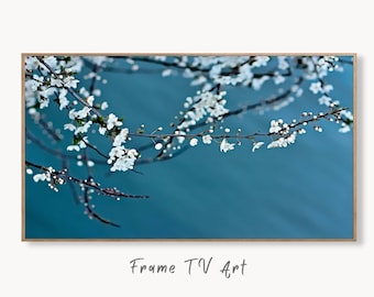 Samsung Frame TV Art 4K White Blossom Tree Digital Painting. Instant Download Cherry Blossom Floral Art for Frame TV. Botanical Wall Art