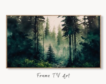 Samsung Frame TV Art 4K Forest Landscape Watercolor Digital Painting. Instant Download. Dense Forest Art for Samsung Frame TV. Art for TV