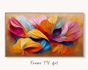 Samsung Frame TV Art 4K Abstract Colorful Flower Petals. Modern Floral Art for Frame TV. Instant Download Botanical Leaves Digital Painting.