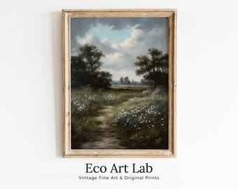 Landscape Art Print | Floral Country Field Wall Art | Landscape Oil Painting | Wildflower Field PRINTABLE Art | Digital Download