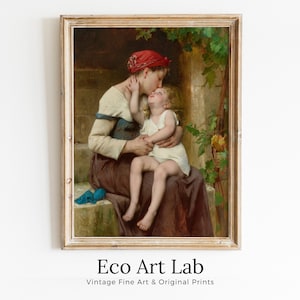 母性アートプリント。レオン・ペローによる母と子ヴィンテージの母と子の絵画、保育園のアート。印刷可能な壁アート。ダウンロード可能なアート