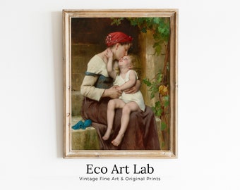 Motherhood Art Print. Mother and Child by Léon Perrault Vintage Mother and Child Painting, Nursery Art. Printable Wall Art. Downloadable Art