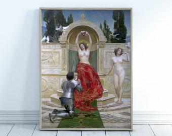In the Venusberg Tannhauser by John Collier. Vintage Mythology Print. Venus Nude Goddess Art. Antique Wall Art. Fine Art Print.