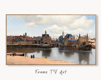Samsung Frame TV Art 4K European Landscape Vintage City Oil Painting. Instant Download Rustic European Village Landscape for the Frame TV
