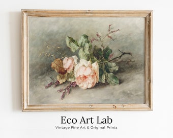 Vintage Rose Still Life Painting. Neutral Colors Romantic Vintage Decor. Antique Watercolor Painting Vintage Flower Art Print. Printable