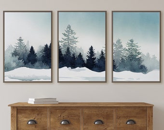 Snowy Forest Watercolor Painting. 3 Piece Wall Art. Winter Forest Landscape Printable. Printable Wall Art. Set of 3 Prints. Gallery Wall Set