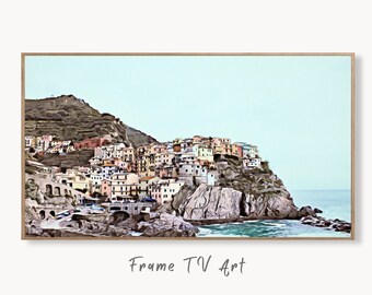 Coastal Town in Italy Frame TV Art. Seaside Italy Painting, City Landscape Frame TV Art. Digital Download, Colorful Art for Frame TV