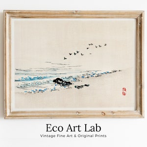 Minimalist Beach Vintage Japanese Painting Printable Wall Art. Instant Download Antique Japanese Art. 19th Century Japanese Vintage Wall Art