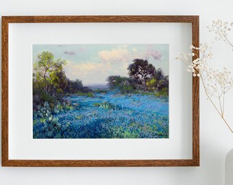 Bluebonnets%カークムフマル%Late Afternoon%カークムフマル%北サンアントニオ-Julian Onderdonk手塗りの油絵%カークムフマル%美しいテキサスの花の丘のカ Late Afternoon Bluebonnets 4142 Framed Print by Rob Greebon - Rob