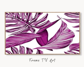 Samsung Frame TV Art 4K Pink Tropical Leaves Botanical Wall Art. Instant Download Nature Digital Painting. Palm Leaf Art for the Frame TV