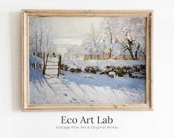 The Magpie Famous Claude Monet Painting. Monet Print Winter Landscape Instant Download Vintage Wall Art. Landscape Painting Printable Art