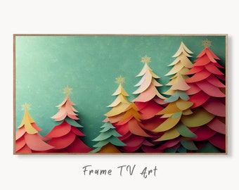 Samsung Frame TV Art 4K Paper Christmas Pine Trees. Pastel Colors Holiday Art. Frame TV Art Digital Download. Colorful Art for Frame TV