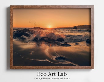 Sunset on the Beach View Landscape Photography. Printable Wall Art, Home or Office Nautical Decor. Beach Print Digital Art. Instant Download