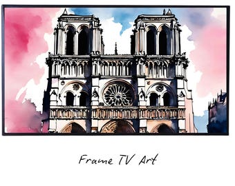 Notre Dame Art For Samsung Frame TV I Abstract Wall Decor For Frame TV I Colorful Watercolor Design 4K Artwork