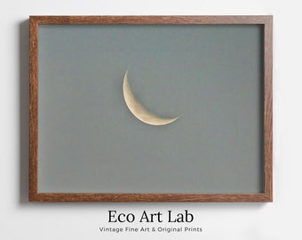 Crescent Moon Print. Boho Minimalist Moon Phase Wall Art. Lunar Print Poster, Celestial Wall Decor. Intant Download Boho Moon Art. Stars Art