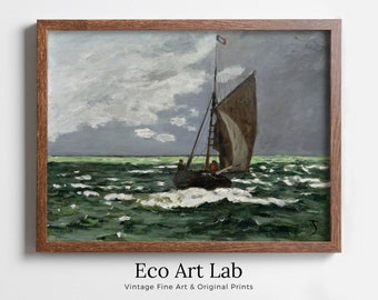 Seascape Famous Claude Monet Painting. Monet Print Nautical Wall Decor, Boat Art. Vintage Ocean Landscape Painting Sailboat Print