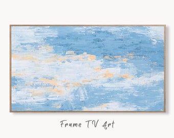 Samsung Frame TV Art 4K Light Blue Modern Abstract Texture Painting. Minimal Abstract Art. Instant Download Cracked Paint Art for TV.