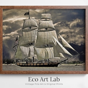USS Constitution &quot;Old Ironsides&quot; Sailing Ship at Full Sail. Sailboat Print, Printable Wall Art Digital Print, Nautical Wall Decor Boat Print