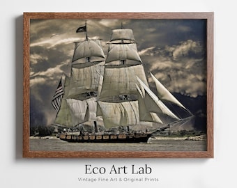 USS Constitution "Old Ironsides" Sailing Ship at Full Sail. Sailboat Print, Printable Wall Art Digital Print, Nautical Wall Decor Boat Print