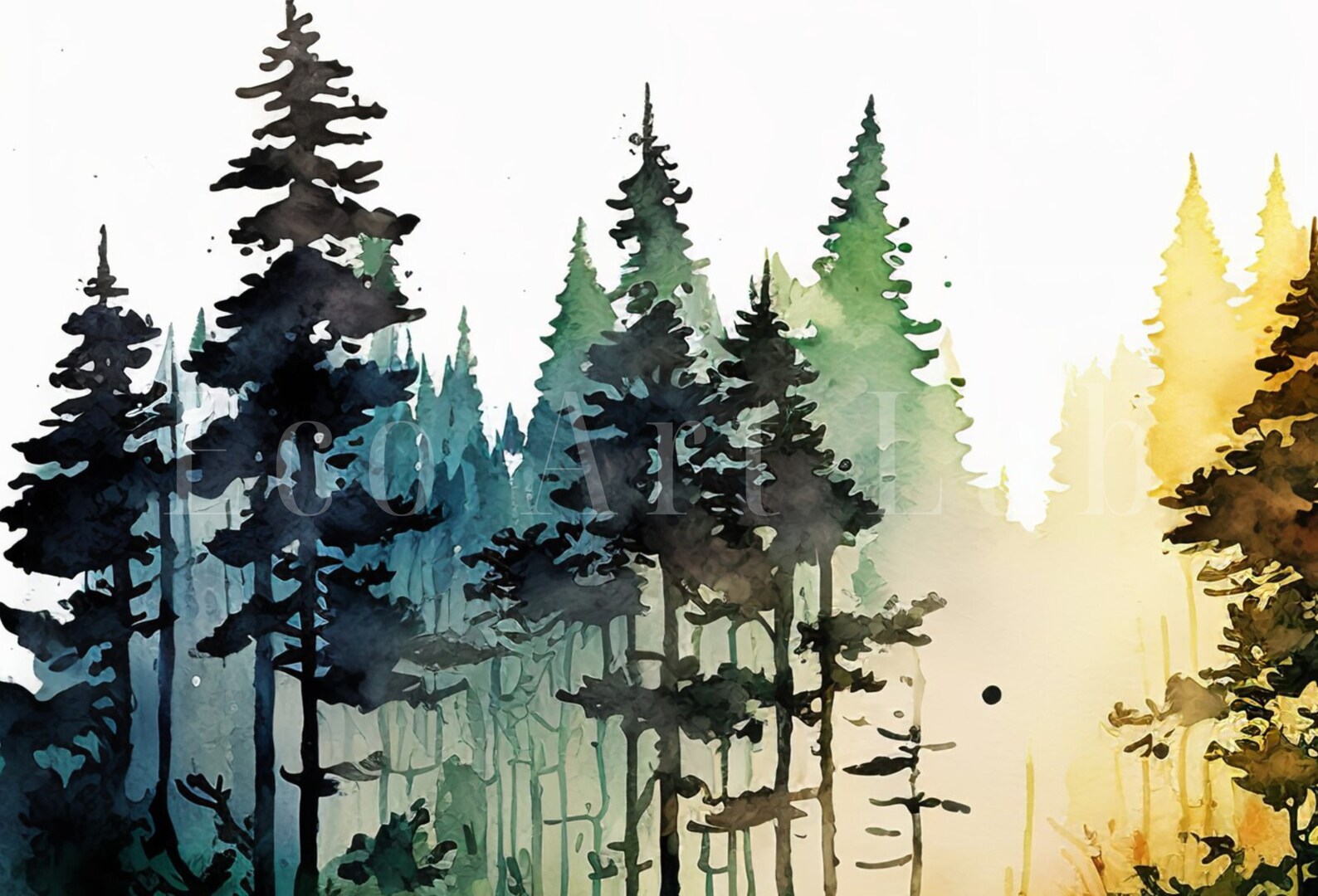 Green Forest Trees Painting Print. Printable Wall Art. Digital Art ...