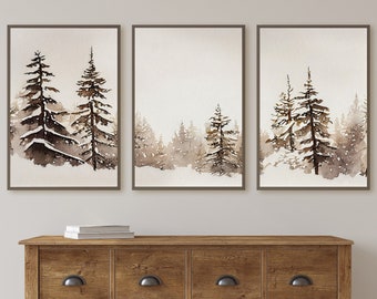 Winter Forest Landscape Printable. Set of 3 Prints. Snowy Forest Watercolor Painting. Printable Wall Art. 3 Piece Wall Art. Gallery Wall Set