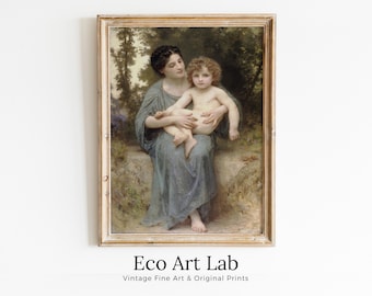 Motherhood Art Print. Vintage Mother and Child Painting, Nursery Art. Printable Wall Art. Downloadable Art. Vintage Portrait Painting.
