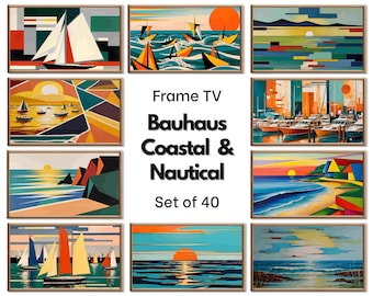 Bauhaus Art for Samsung Frame TV – Mid Century Coastal Wall Decor – Beachy Bauhaus Wall Art Digital Download – 4K 8K TV Art Bundle