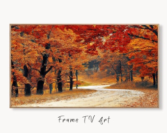 Samsung Frame TV Art 4K Forest Trail in the Fall Landscape Digital Painting. Instant Download Autumn Art for Samsung Frame TV. Art for TV #4