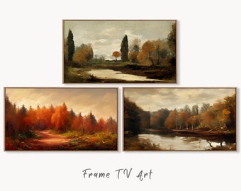 Samsung Frame TV Art 4K Rustic Autumn Landscape Digital Paintings Set of 3. Instant Download Muted Fall Art for Samsung Frame TV. Art for TV