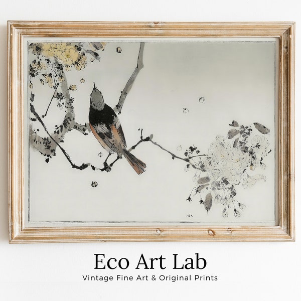 Swallow Bird on Branch Vintage Japanese Painting. Japanese Wall Art Printable Poster. 19th Century Japanese Vintage Wall Art, Bird Asian Art