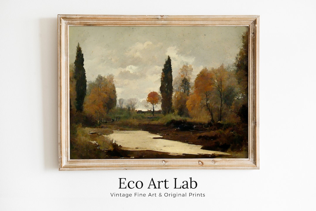 Rustic Fall Drawing Rustic Autumn Landscape Printable Painting. Fall Art Muted Colors ...