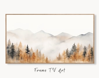 Samsung Frame TV Art 4K Fall Forest Watercolor Landscape Painting. Instant Download. Minimalist Autumn Art for Frame TV. Nature Art for TV