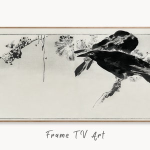 Crows Perched on a Branch Frame TV Art. Vintage Japanese Painting Samsung Art TV, Digital Download for Samsung Frame, Frame TV Art