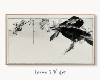 Crows Perched on a Branch Frame TV Art. Vintage Japanese Painting Samsung Art TV, Digital Download for Samsung Frame, Frame TV Art