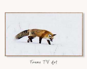 Samsung Frame TV Art 4K Fox Walking in Snow Digital Painting. Instant Download. Fox Wall Art for the Samsung Frame TV. Red Fox Art for TV