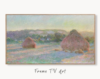 Samsung Frame TV Art 4K Monet Stacks of Wheat Famous Painting. Instant Download Landscape Art for Samsung Frame TV. Claude Monet TV Art