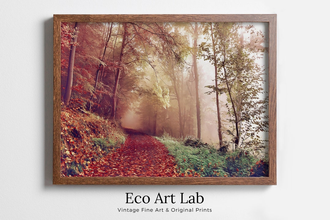 Fall Landscape Foggy Forest Trail Digital Painting. Printable Fall Wall ...