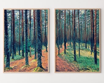Estonian Forest Trees Set of 2 Prints. Nature Landscape Printable Wall Art Painting. Forest 2 Piece Wall Art Print. Forest Wall Art Print