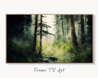 Samsung Frame TV Art 4K Green Watercolor Forest Landscape Painting. Instant Download. Dense Forest Art for Samsung Frame TV. Art for TV