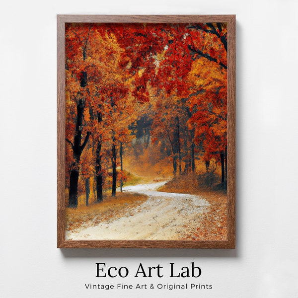 Forest Trail in the Fall Landscape Painting. Printable Vertical Wall Art. Home or Office Decor. Nature Print Autumn Art. Instant Download