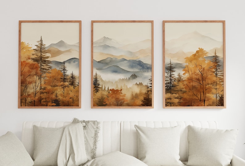 Fall Mountain & Forest 3 Piece Wall Art | Abstract Nature Print ...
