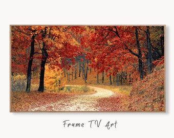 Samsung Frame TV Art 4K Forest Trail in the Fall Landscape Digital Painting. Instant Download Fall Art for the Samsung Frame TV. Art for TV