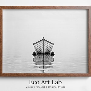 Boat At Sea Print, Nautical Wall Decor, Printable Wall Art Prints, Digital Print, Black and White Print Minimalist Wall Art, Boat Print. Zen